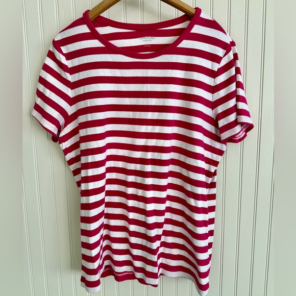 Lands' End Pink and White Striped Short Sleeve Tee 100% Cotton Size Large - Picture 1 of 4